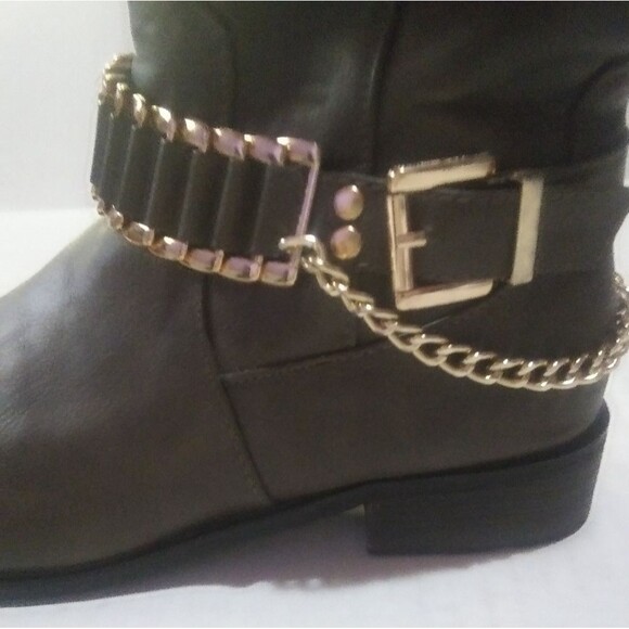 BUCCO Boots Olive Gold Chain & Buckle Size 7.5 - Picture 4 of 7